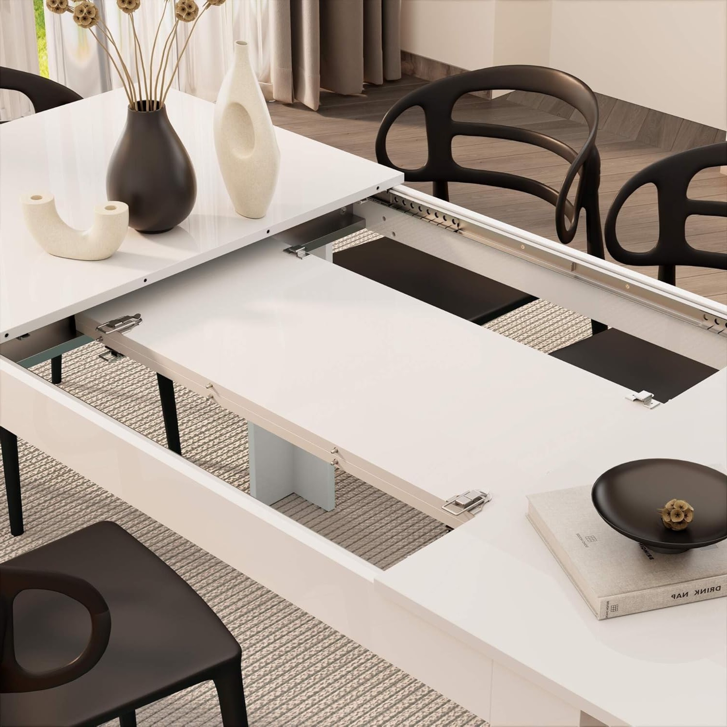 High Gloss White Extendable Dining Table 1